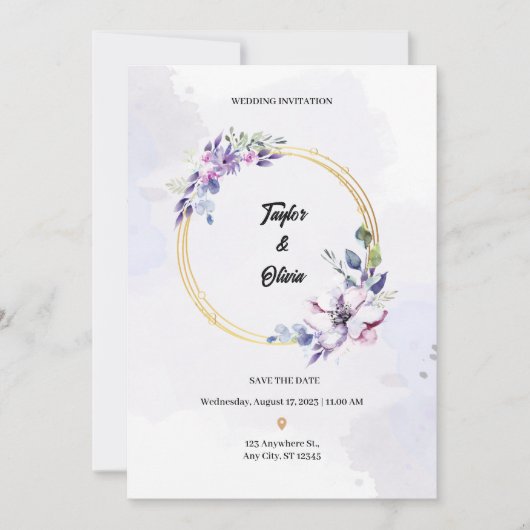 Lila Hochzeitsfeier Einladung (Vorderseite)