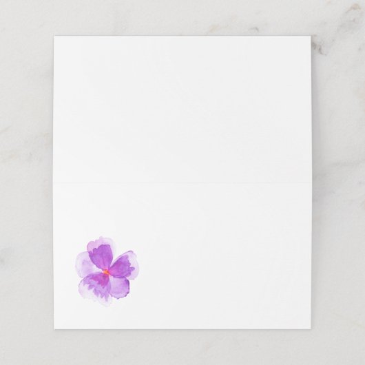 Lila Hochzeitsfeier in Aquarellfarben Platzkarten (Außenseite Aufgefaltet)