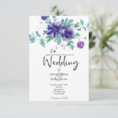 Lila Hochzeitsfeier mit Aquarell Einladung (Stehend Vorderseite)