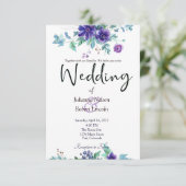Lila Hochzeitsfeier mit Aquarell Einladung (Stehend Vorderseite)