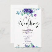 Lila Hochzeitsfeier mit Aquarell Einladung (Vorne/Hinten)