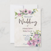 Lila Hochzeitsfeier mit Aquarell Einladung (Vorderseite)