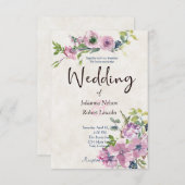 Lila Hochzeitsfeier mit Aquarell Einladung (Vorne/Hinten)
