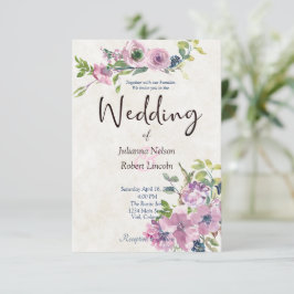 Lila Hochzeitsfeier mit Aquarell Einladung