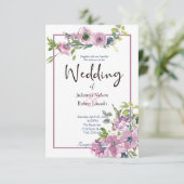 Lila Hochzeitsfeier mit Aquarell Einladung (Stehend Vorderseite)
