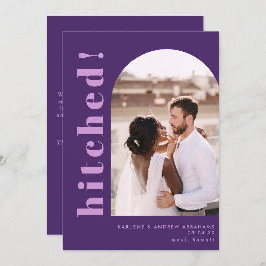 Lila Hochzeitsfeier mit heftigem Arch Foto Ankündigung (Vorne/Hinten)