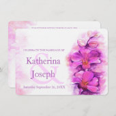 Lila Hochzeitsfeier mit Orchideen Einladung (Vorne/Hinten)