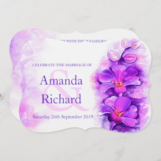 Lila Hochzeitsfeier mit Orchideen Einladung (Vorne/Hinten)