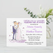 Lila Hochzeitsfeier Probe Abendessen Braun & Bräut Einladung (Stehend Vorderseite)