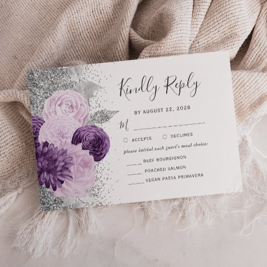 Lila Hochzeitsfeier RSVP Karte