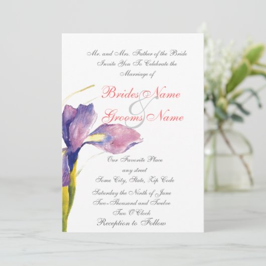 lila Hochzeitsfeiern Einladung (Stehend Vorderseite)