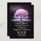 lila Hochzeitsfeiern mit romantischen Lichtern Einladung (Vorne/Hinten)