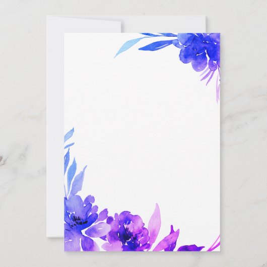Lila Hochzeitsfest mit blauer Wasserfarbe Einladung (Rückseite)
