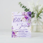 Lila Hochzeitsfest mit blauer Wasserfarbe Postkarte (Stehend Vorderseite)