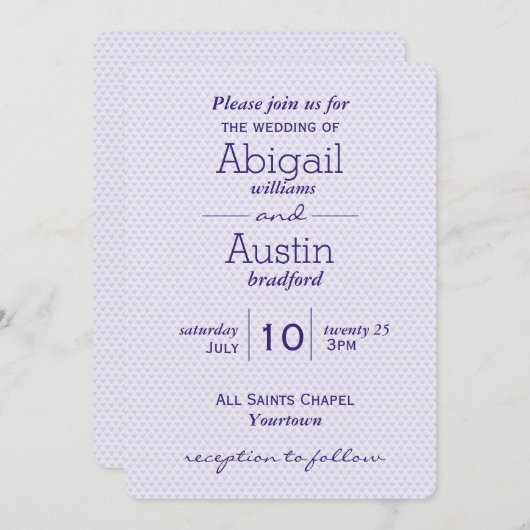 Lila Hochzeitsherzen Einladung (Vorne/Hinten)