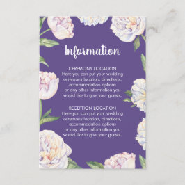 Lila Hochzeitsinformationskarten für Peony Violet Begleitkarte
