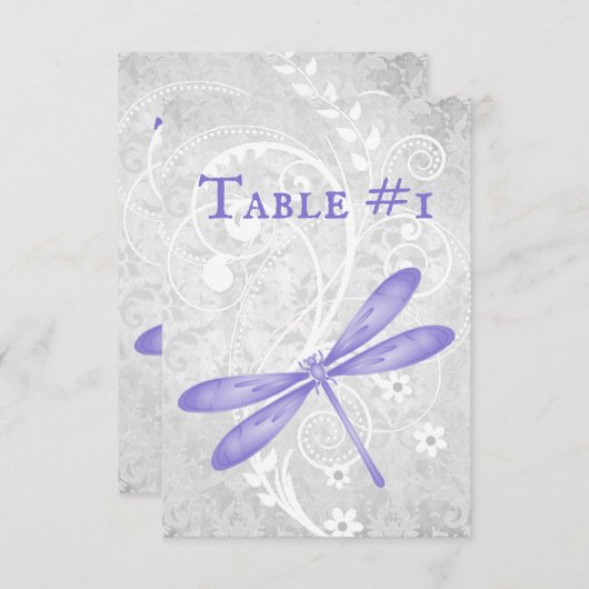 Lila Hochzeitskarte für Libellen Einladung (Vorne/Hinten)