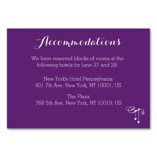 Lila Hochzeitskarte Tischnummer (Vorderseite)