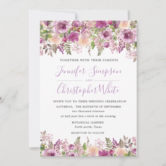 Lila Hochzeitskarten für Wasserfarben Einladung (Vorderseite)