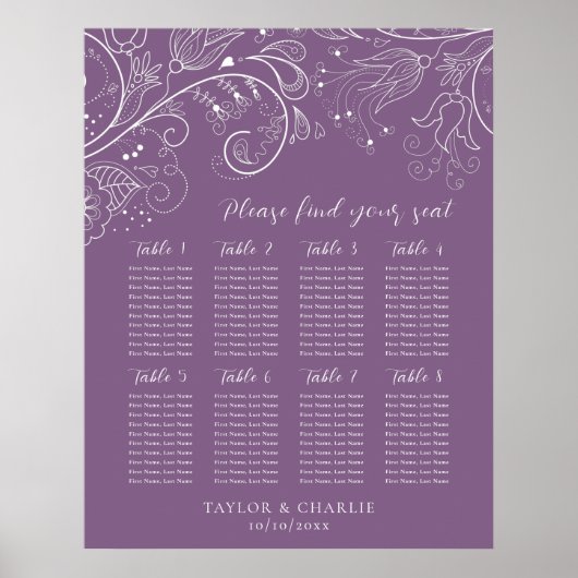 Lila Hochzeitskizze mit 8 Tischen Poster (Vorne)
