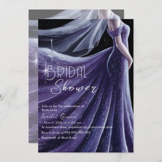 lila Hochzeitskleid Brautparty Nr. 2 Einladung (Vorne/Hinten)