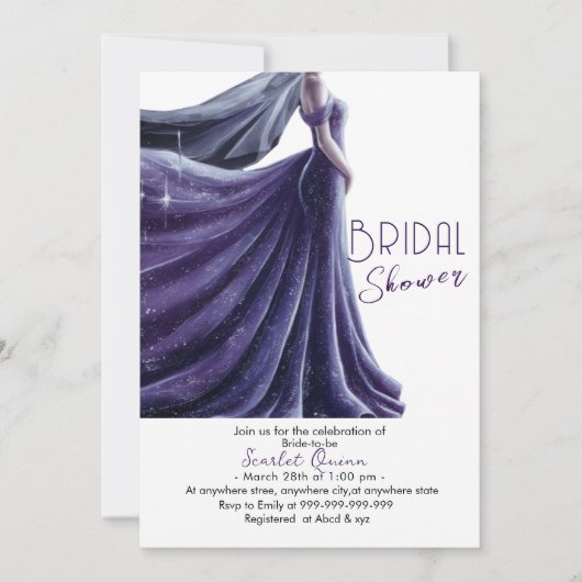 lila Hochzeitskleid Brautparty Nr. 4 Einladung (Vorderseite)