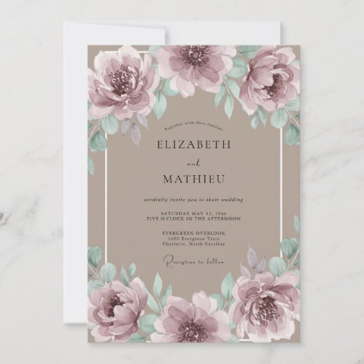 Lila Hochzeitskunst Einladung (Vorderseite)