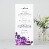 Lila Hochzeitsmenü Floral Dinner Menü Tische Dekor Menükarte (Stehend Vorderseite)