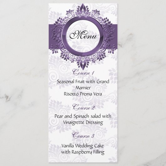 lila Hochzeitsmenü Menükarte (Vorderseite)
