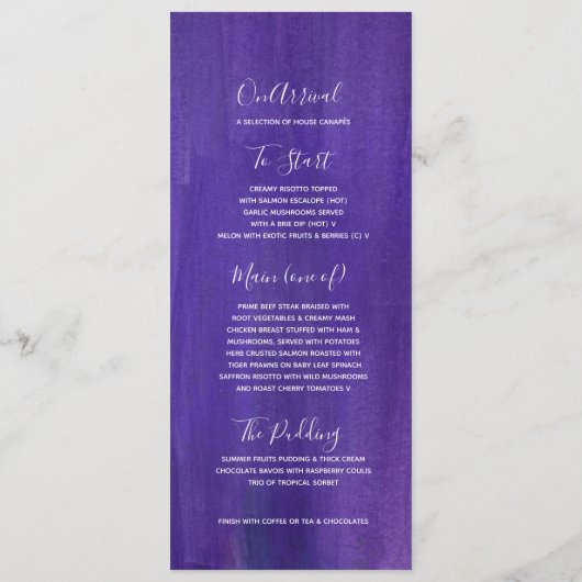 Lila Hochzeitsmenü Menükarte (Rückseite)
