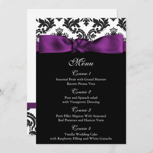 lila Hochzeitsmenü Menükarte (Vorne/Hinten)