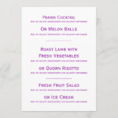 Lila Hochzeitsmenüglocken und -glocken Menükarte (Rückseite)