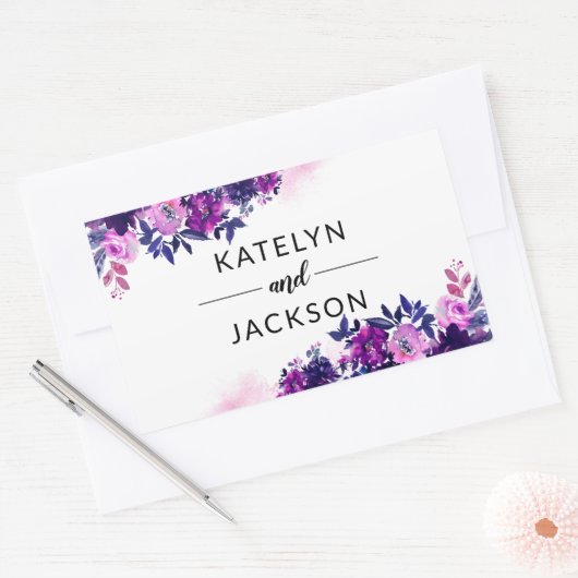 Lila Hochzeitsmonographie Rechteckiger Aufkleber (Umschlag)