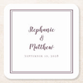 Lila Hochzeitsnamen Datum Einfache moderne Minimal Rechteckiger Pappuntersetzer (Vorderseite)