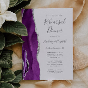 Lila Hochzeitsprobe-Dinner in Silber und Achat-Opt Einladung