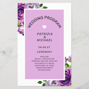 Lila Hochzeitsprogramm für Blumen