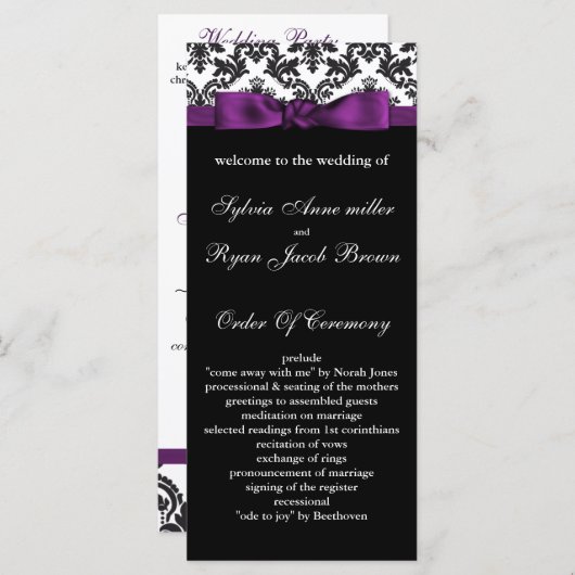 lila Hochzeitsprogramm für Damast Programm (Vorne/Hinten)
