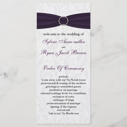 lila Hochzeitsprogramm für Damast Programm (Vorderseite)