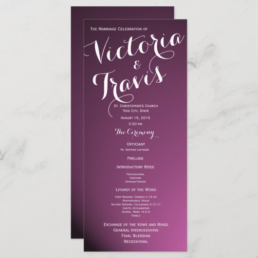 Lila Hochzeitsprogramm für Designer Text Programm (Vorne/Hinten)