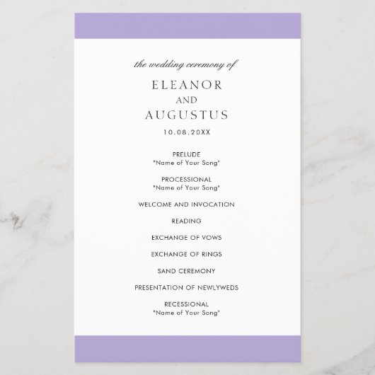 Lila Hochzeitsprogramm für digitale Lavendel (Vorne)