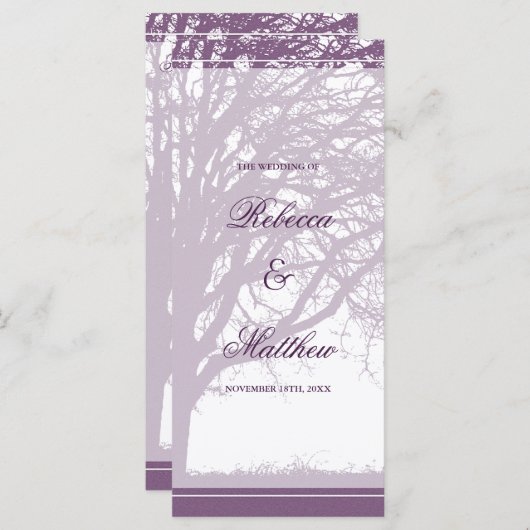 Lila Hochzeitsprogramm für Eichenbaum Programm (Vorne/Hinten)