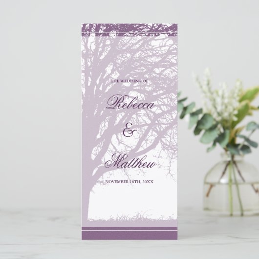 Lila Hochzeitsprogramm für Eichenbaum Programm (Stehend Vorderseite)