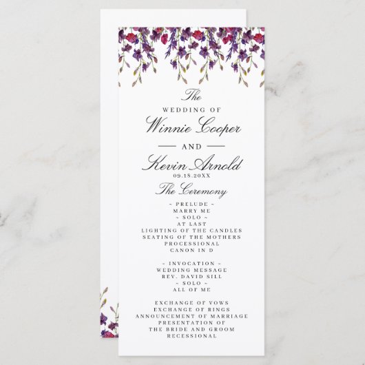 Lila Hochzeitsprogramm für Flora Programm (Vorne/Hinten)