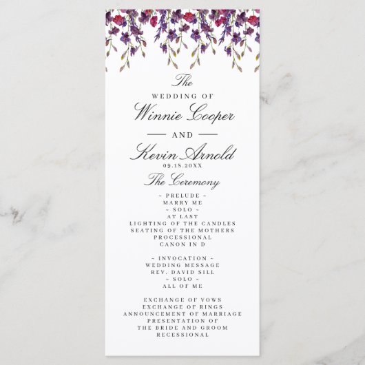 Lila Hochzeitsprogramm für Flora Programm (Vorderseite)