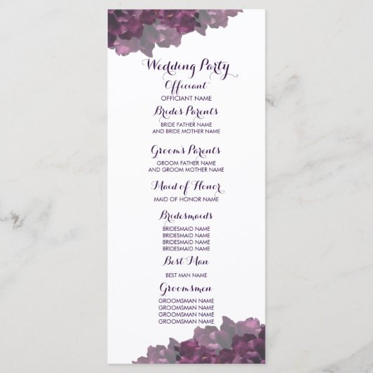 Lila Hochzeitsprogramm für Flora Programm (Rückseite)