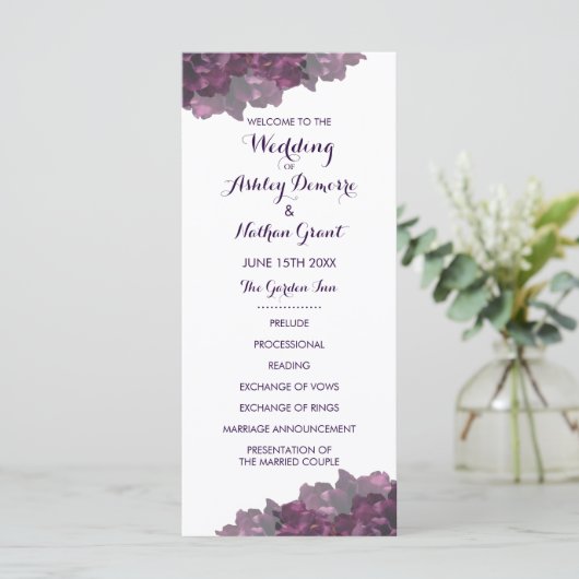 Lila Hochzeitsprogramm für Flora Programm (Stehend Vorderseite)