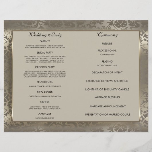 Lila Hochzeitsprogramm für Flora und Antique (Rückseite)