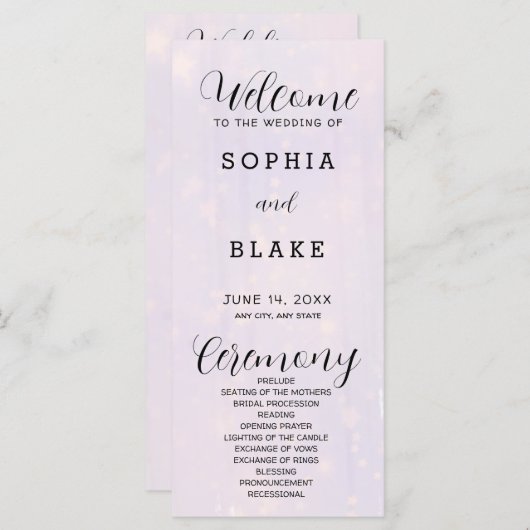 Lila Hochzeitsprogramm für Grau und Weiß (Vorne/Hinten)