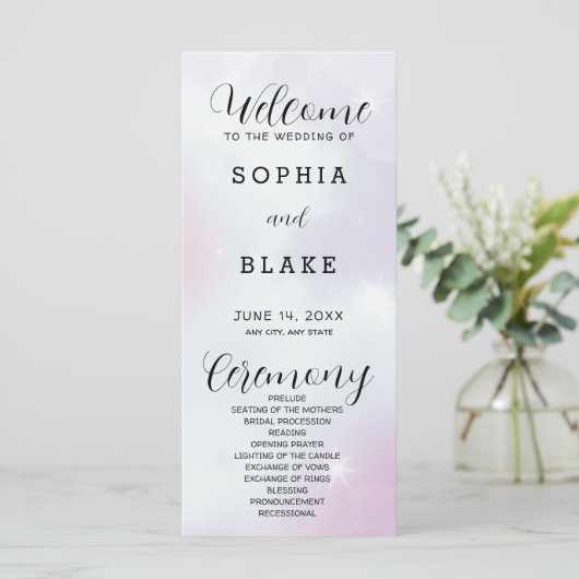 Lila Hochzeitsprogramm für Grau und Weiß (Stehend Vorderseite)