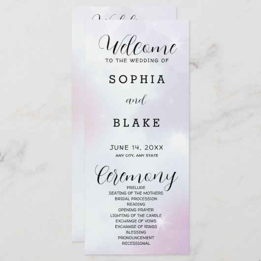 Lila Hochzeitsprogramm für Grau und Weiß (Vorne/Hinten)